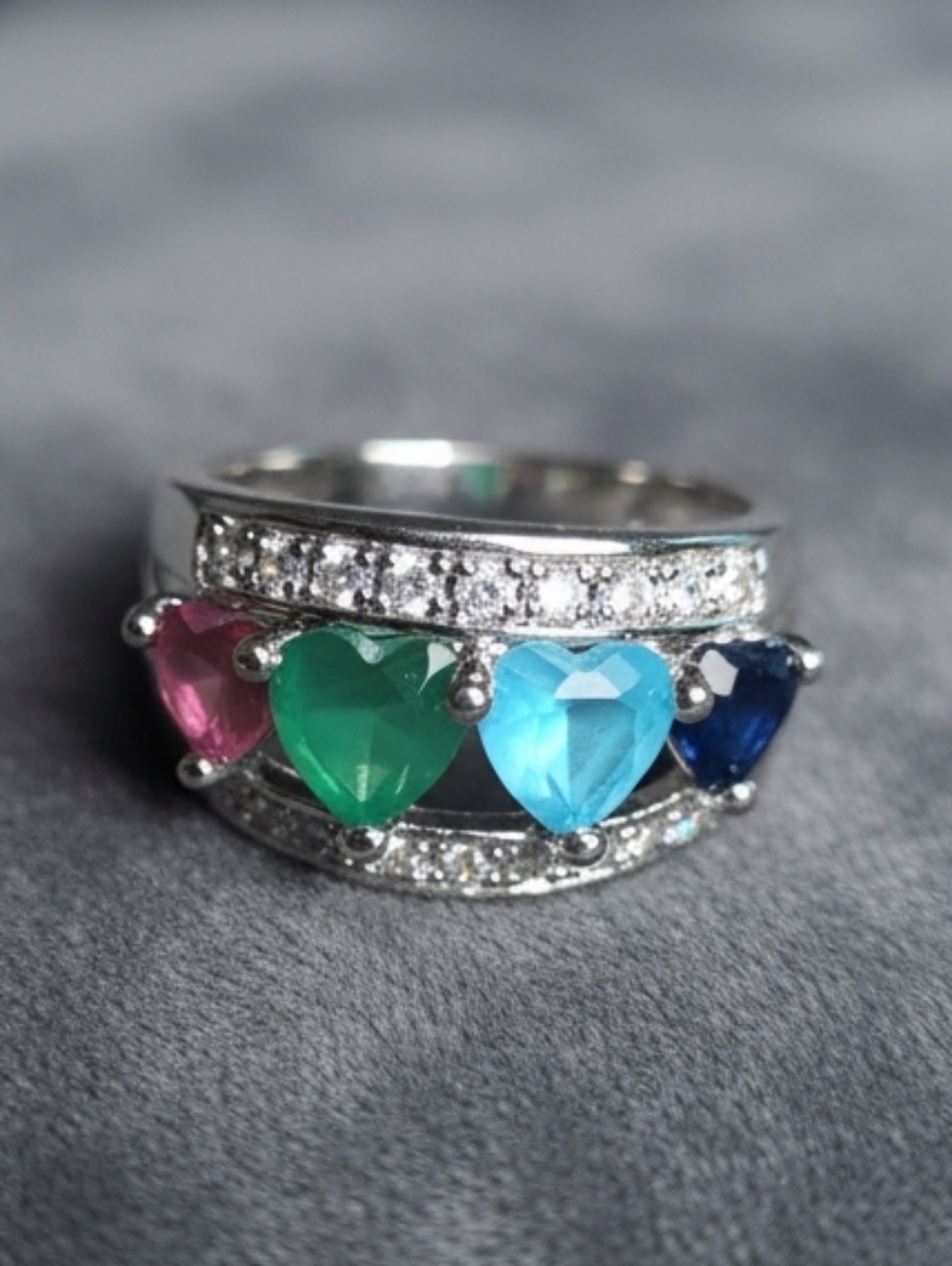 ✨Vintage Sterling Silver MultiGemstone Cluster Ring/ 925 Rainbow Statement Ring